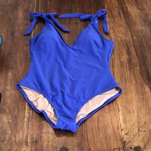 J.Crew blue tie shoulder one piece swimsuit